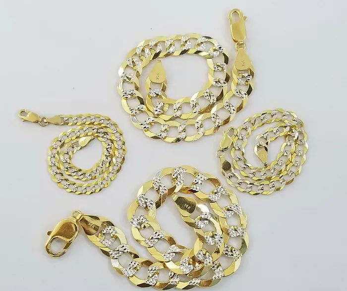 Gold and Diamond Bracelets 14k Solid Yellow Gold Cuban Link Bracelet Diamond Cut Men Women 7 9 inch Real