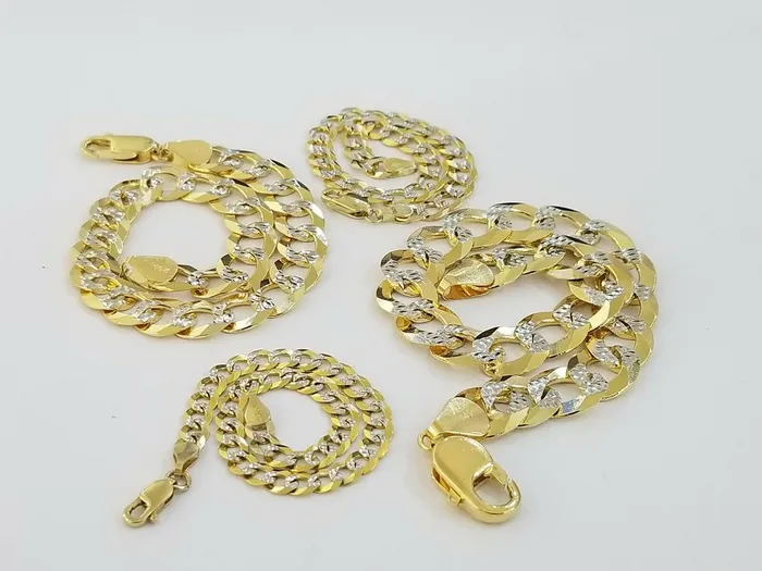 Gold and Diamond Bracelets 14k Solid Yellow Gold Cuban Link Bracelet Diamond Cut Men Women 7 9 inch Real