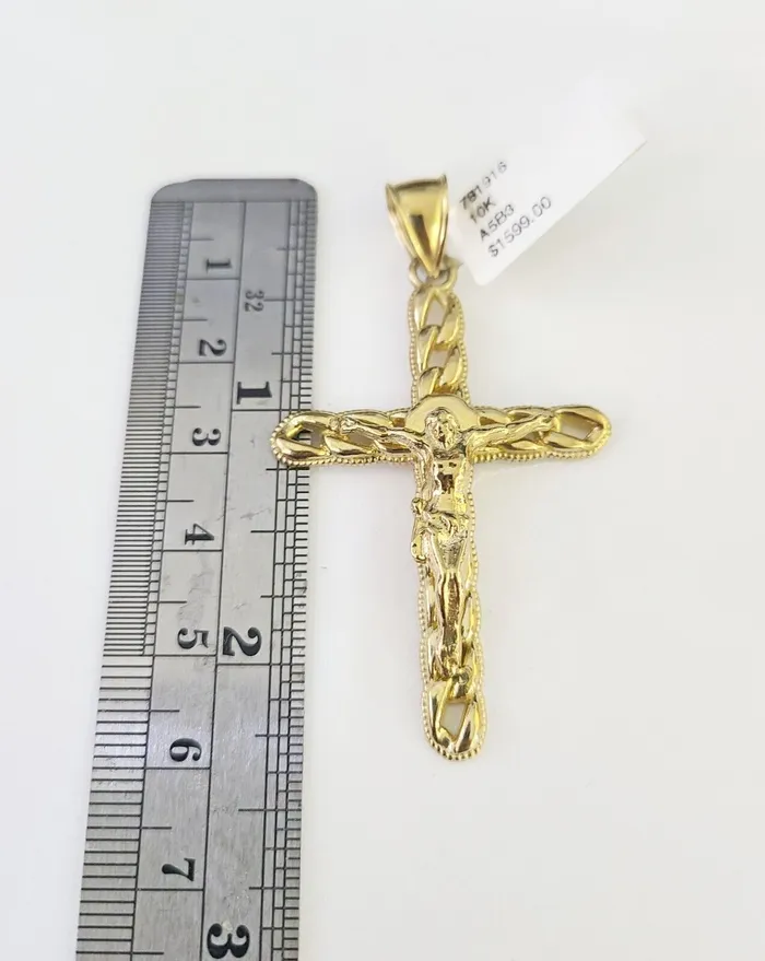 Gold and Diamond Necklaces 10K Gold Franco Chain Jesus Cross Charm Pendant 2026 inches 25mm REAL Yellow