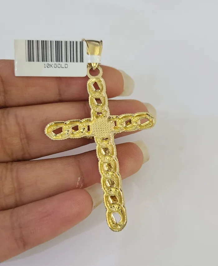 Gold and Diamond Necklaces 10K Gold Franco Chain Jesus Cross Charm Pendant 2026 inches 25mm REAL Yellow