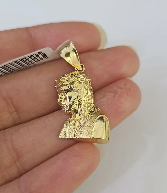 Gold and Diamond Necklaces 10K Gold Franco Chain Jesus Head Charm SET 1824 inches 1mm Necklace