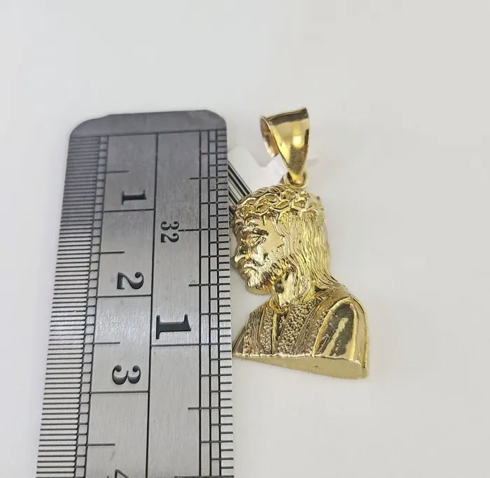 Gold and Diamond Necklaces 10K Gold Franco Chain Jesus Head Charm SET 1824 inches 1mm Necklace
