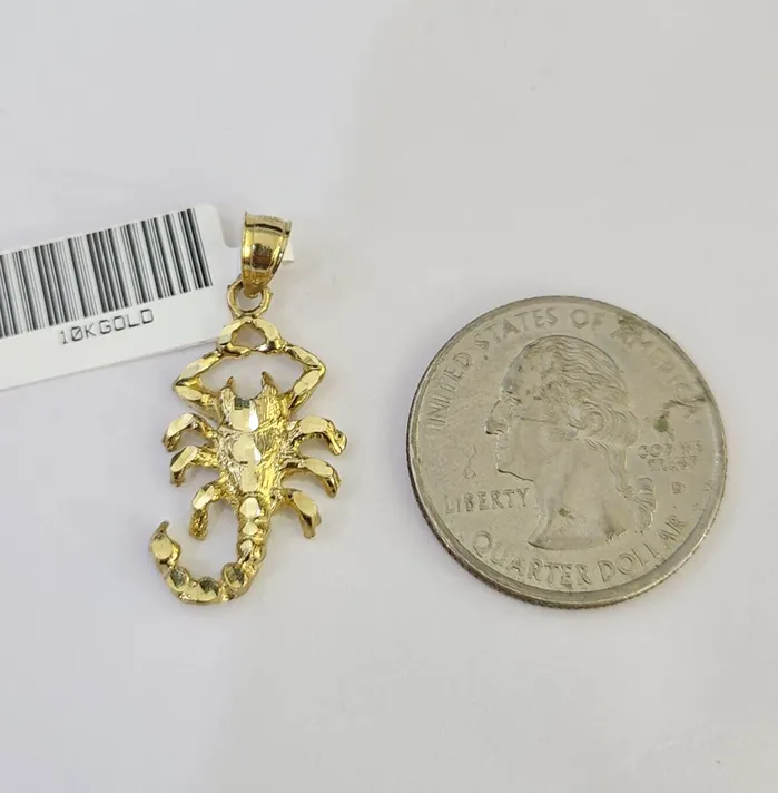 Gold and Diamond Necklaces 10k Solid Rope Chain 2mm Necklace Scorpion Pendant Charm SET 1824 in
