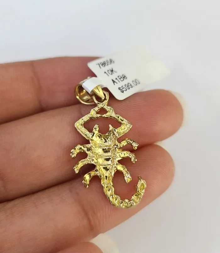 Gold and Diamond Necklaces 10k Solid Rope Chain 2mm Necklace Scorpion Pendant Charm SET 1824 in