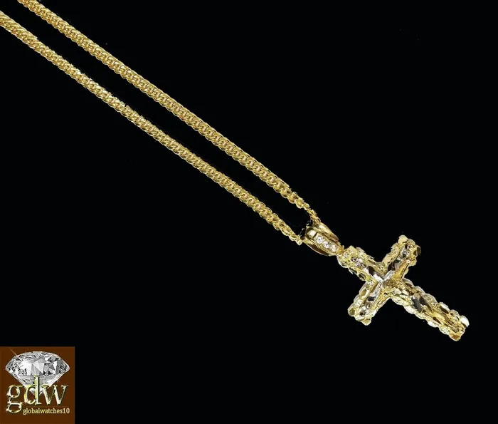 Gold and Diamond Real 10k Yellow Gold Cross Jesus Charm Pendant Miami Cuban 24 Necklace Necklaces