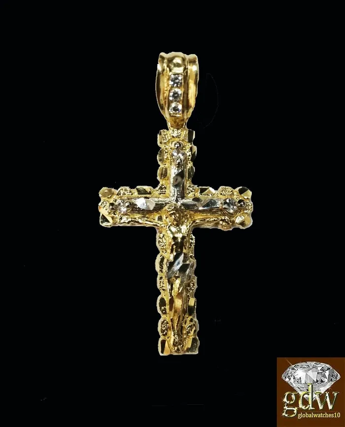 Gold and Diamond Real 10k Yellow Gold Cross Jesus Charm Pendant Miami Cuban 24 Necklace Necklaces