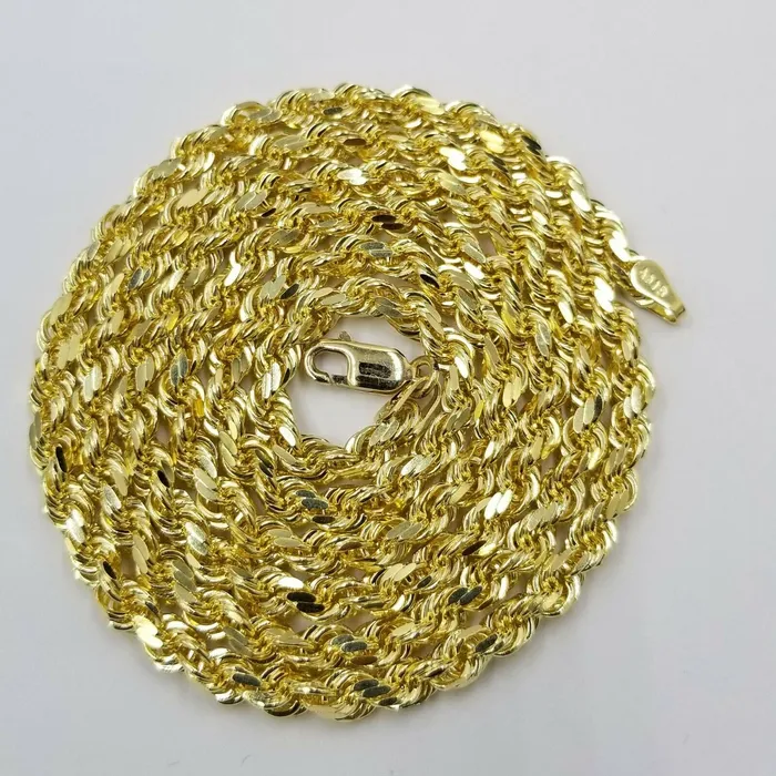 Gold and Diamond SOLID 10k Yellow Gold Rope Chain Diamond Cut 4mm 18 Ladies Brand new Chain Real Necklaces