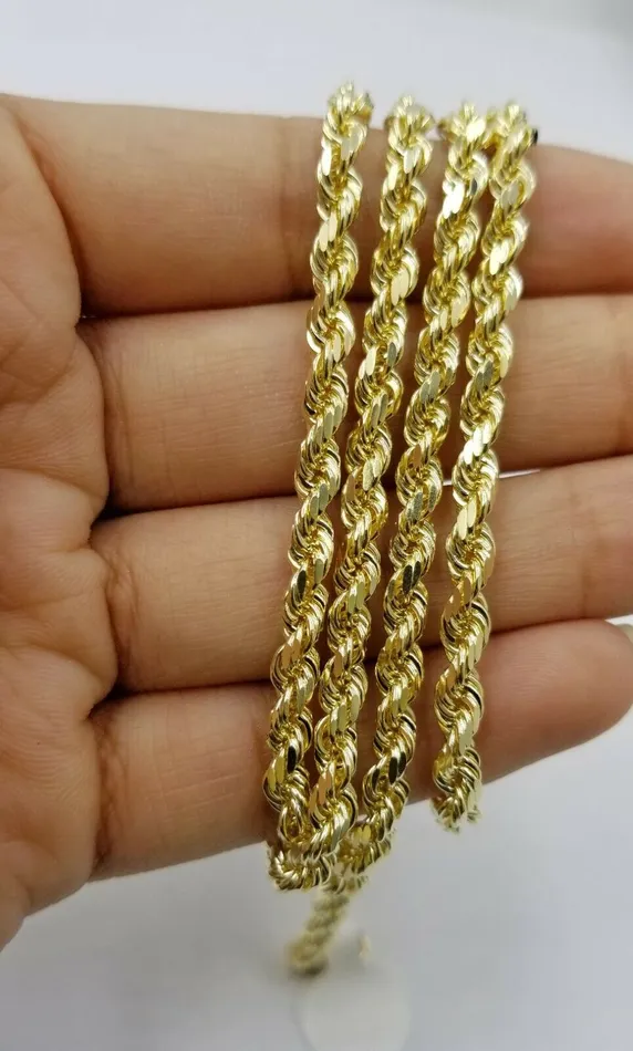 Gold and Diamond SOLID 10k Yellow Gold Rope Chain Diamond Cut 4mm 18 Ladies Brand new Chain Real Necklaces