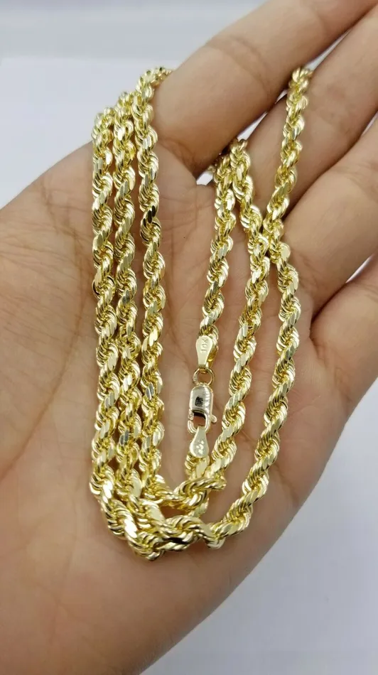 Gold and Diamond SOLID 10k Yellow Gold Rope Chain Diamond Cut 4mm 18 Ladies Brand new Chain Real Necklaces