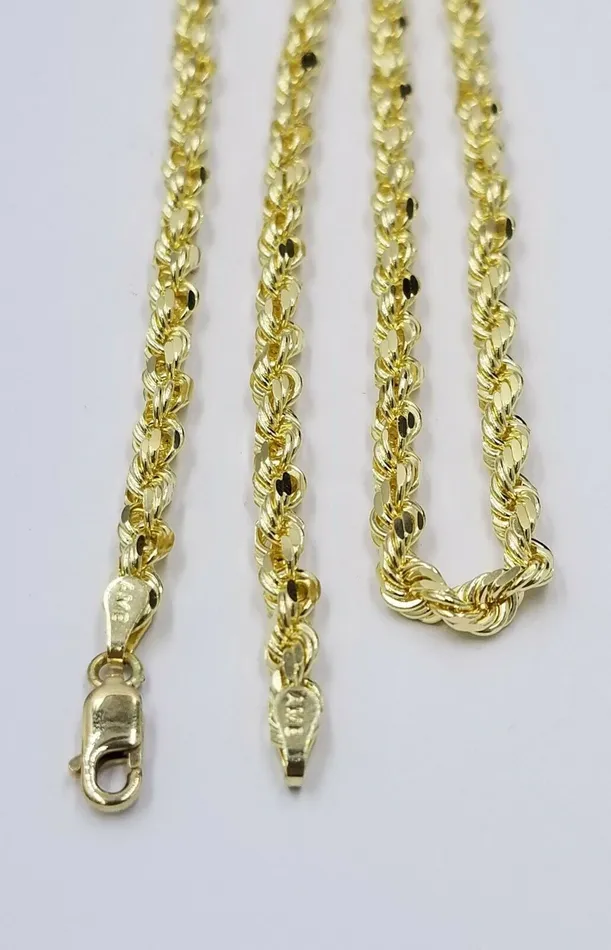 Gold and Diamond SOLID 10k Yellow Gold Rope Chain Diamond Cut 4mm 18 Ladies Brand new Chain Real Necklaces