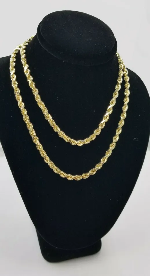 Gold and Diamond SOLID 10k Yellow Gold Rope Chain Diamond Cut 4mm 18 Ladies Brand new Chain Real Necklaces