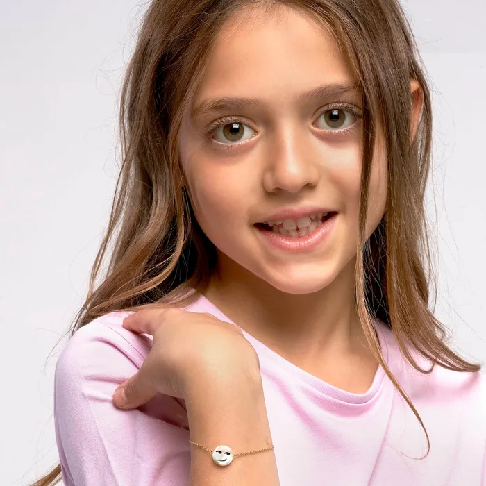 Happy Kids Smirk Bracelet White Mother of Pearl 14K Gold Plated 925 Silver Spirito Rosa Bracelets