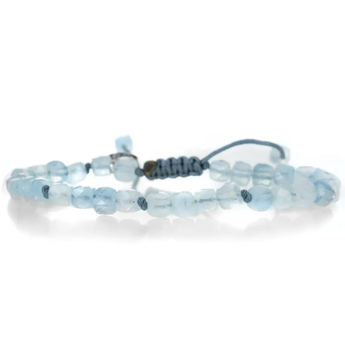 Joseph Brooks Bracelets Faceted 5mm Aquamarine Cube Beaded Bracelet