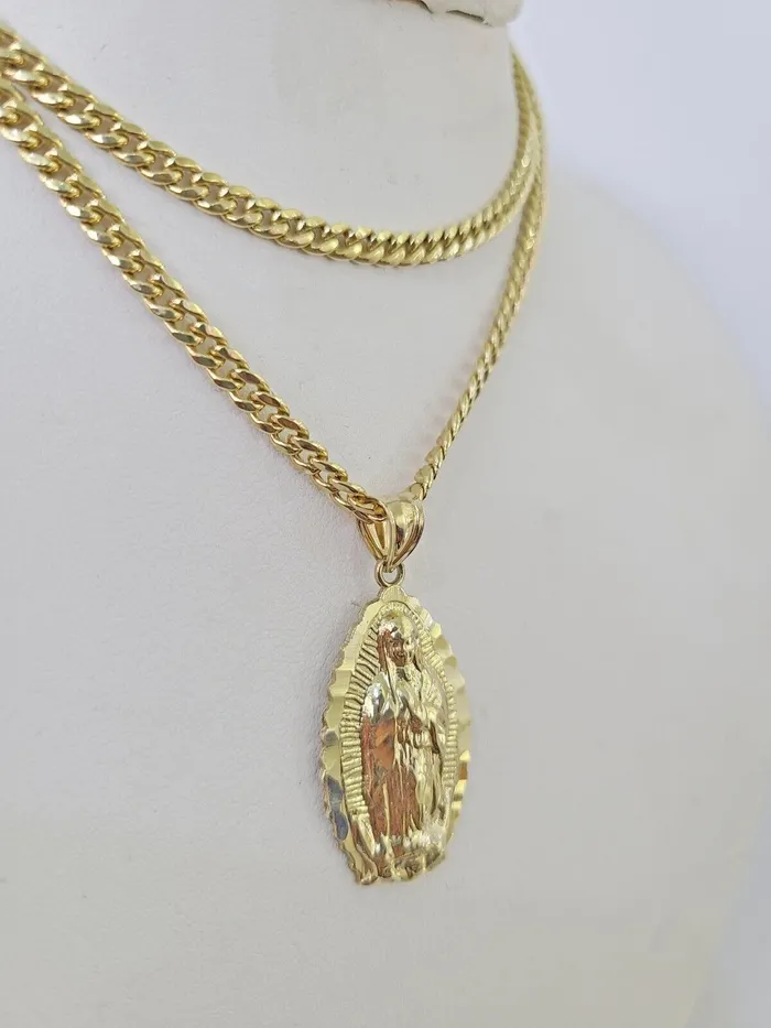 Necklaces 10k Miami Cuban Chain Virgin Mary Charm Set 4mm 1828 Necklace Yellow Gold Globalwatches10 Necklaces 10k Miami Cuban Chain Virgin Mary Charm Set 4mm 1828 Necklace Yellow Gold Globalwatches10