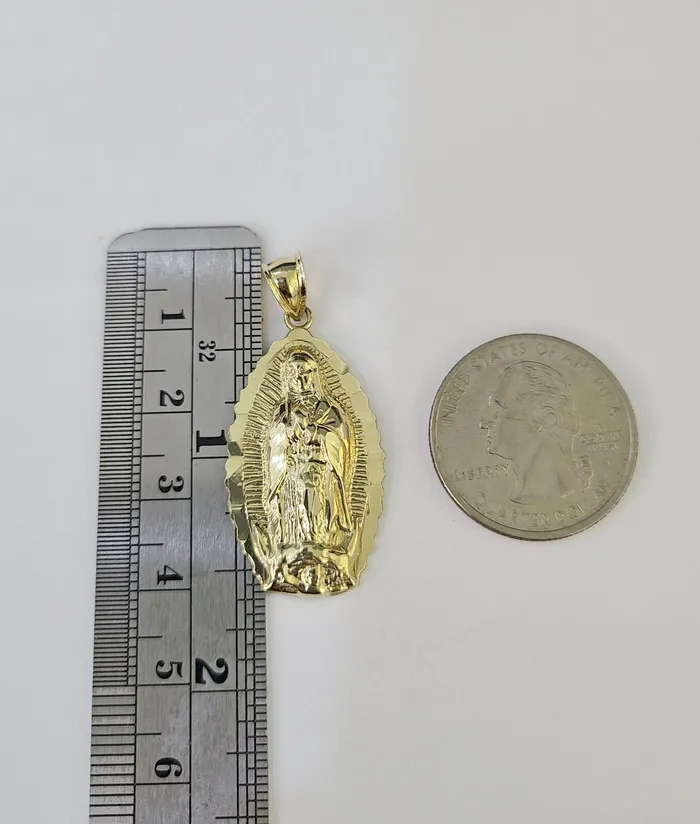 Necklaces 10k Miami Cuban Chain Virgin Mary Charm Set 4mm 1828 Necklace Yellow Gold Globalwatches10
