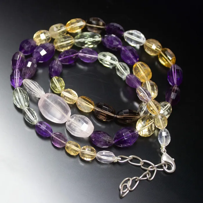 Necklaces Beads Supplies USA Ready to wear 22 inch 716mm Natural Multi Gemstone Faceted Oval Tumble Shape Gemstone Beaded Necklace Necklaces Beads Supplies USA Ready to wear 22 inch 716mm Natural Multi Gemstone Faceted Oval Tumble Shape Gemstone Beaded Necklace
