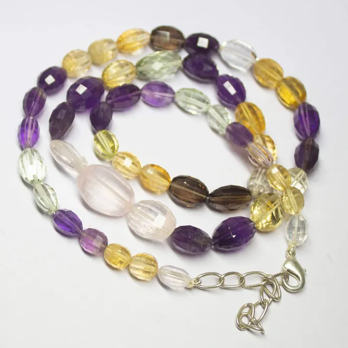 Necklaces Beads Supplies USA Ready to wear 22 inch 716mm Natural Multi Gemstone Faceted Oval Tumble Shape Gemstone Beaded Necklace