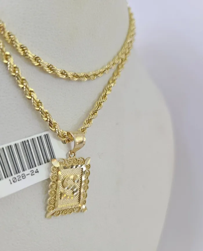 Necklaces Gold and Diamond 10k Gold Initial S Charm Rope Chain 1626 25mm SET Necklace Alphabet Pendant