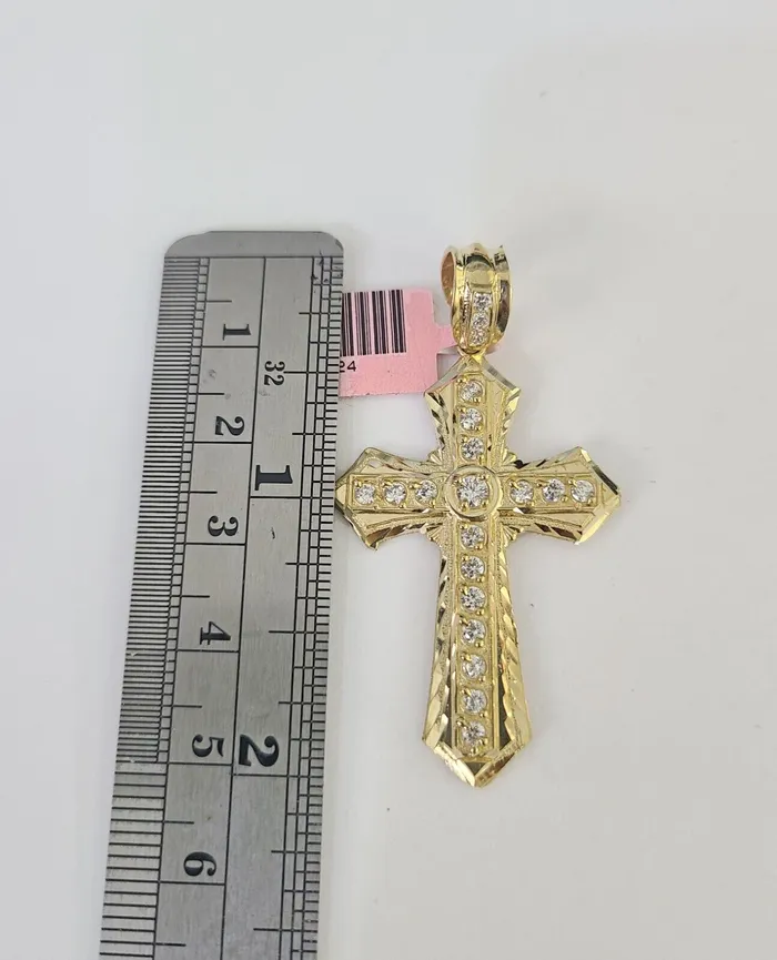 Necklaces Gold and Diamond Real 14k Solid Chain Cross Charm Set Miami Cuban Link 3mm Necklace Pendant Gold