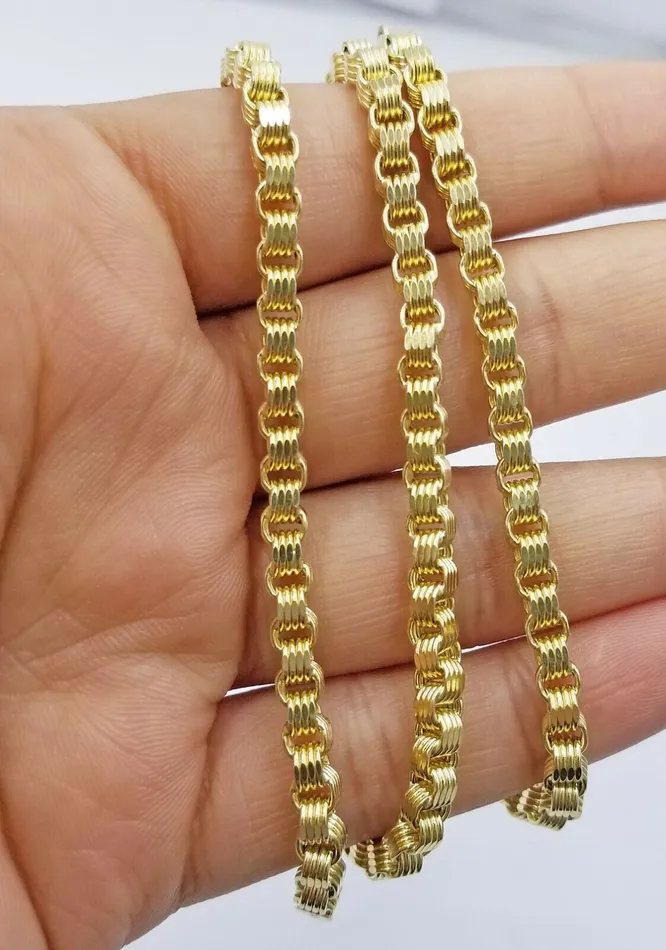 Real 10k Yellow Gold Byzantine Chain Necklace 20 Inch 4mm real Gold Men Gold and Diamond Necklaces