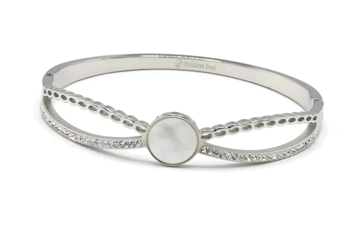 Sophiareneboutiquecom Bracelets STAINLESS STEEL SHELL CIRCLE BANGLE BRACELET