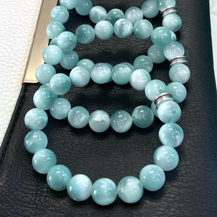 Bracelets Elisa Ilana Green Cats Eye Stretch Bracelet with Sterling Silver Charm Bracelets Elisa Ilana Green Cats Eye Stretch Bracelet with Sterling Silver Charm