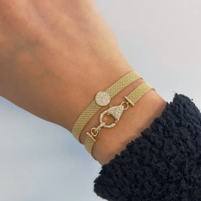 Bracelets Gold Mesh Chain Diamond Bracelet with Pave Circle Alev Jewelry