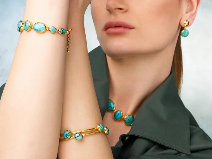 Bracelets GURHAN Rune Gold Turquoise Stacking Bangle Bracelet 5Stone GG GOLD OOAK Bracelets GURHAN Rune Gold Turquoise Stacking Bangle Bracelet 5Stone GG GOLD OOAK