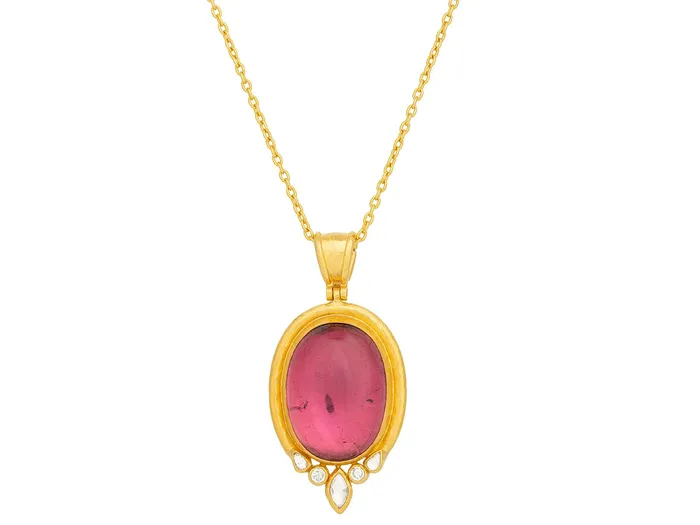 GURHAN Muse Gold Tourmaline Pendant Necklace 26x19mm Oval set in Wide Frame GG GOLD OOAK Necklaces GURHAN Muse Gold Tourmaline Pendant Necklace 26x19mm Oval set in Wide Frame GG GOLD OOAK Necklaces