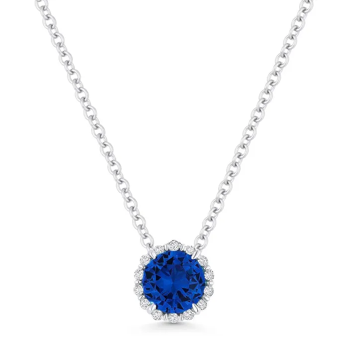 Madison L Necklaces 14KW Round Created Sapphire Diamond Necklace