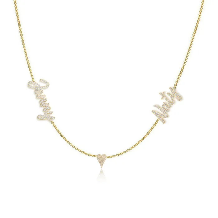 Necklaces Alev Collection Two Diamond Names and Charm Necklace