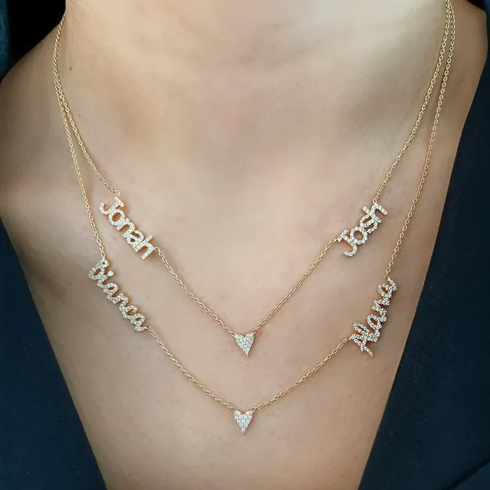 Necklaces Alev Collection Two Diamond Names and Charm Necklace