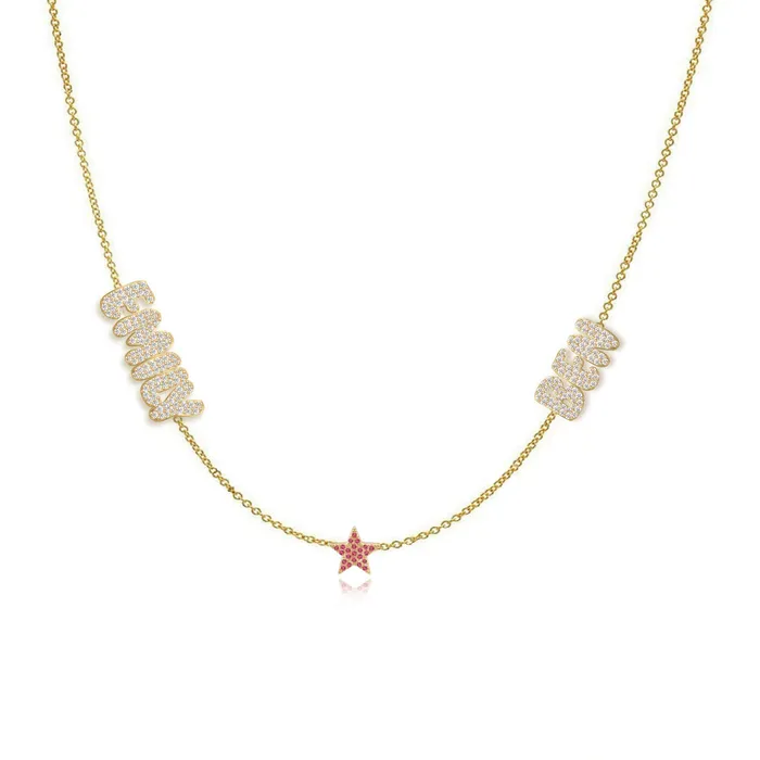 Necklaces Alev Collection Two Diamond Names and Charm Necklace