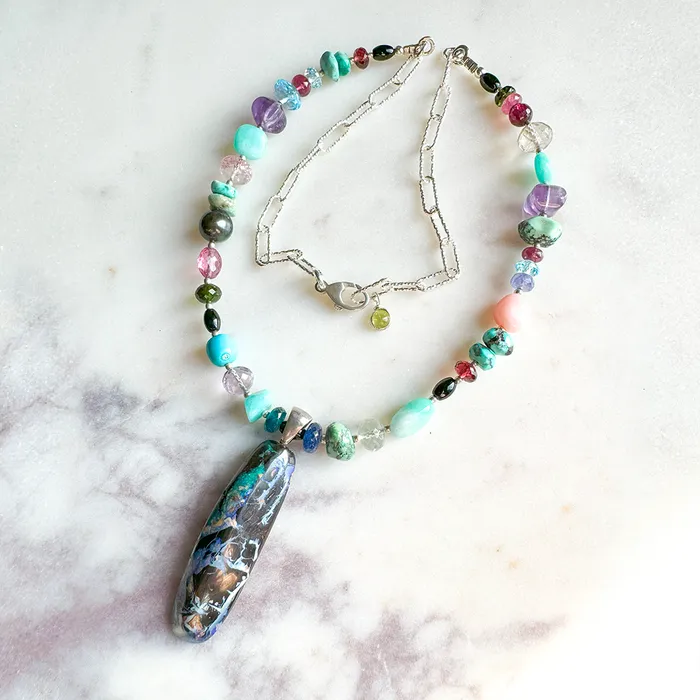 Necklaces Elisa Ilana Australian Opal Pendant on MultiStone Necklace