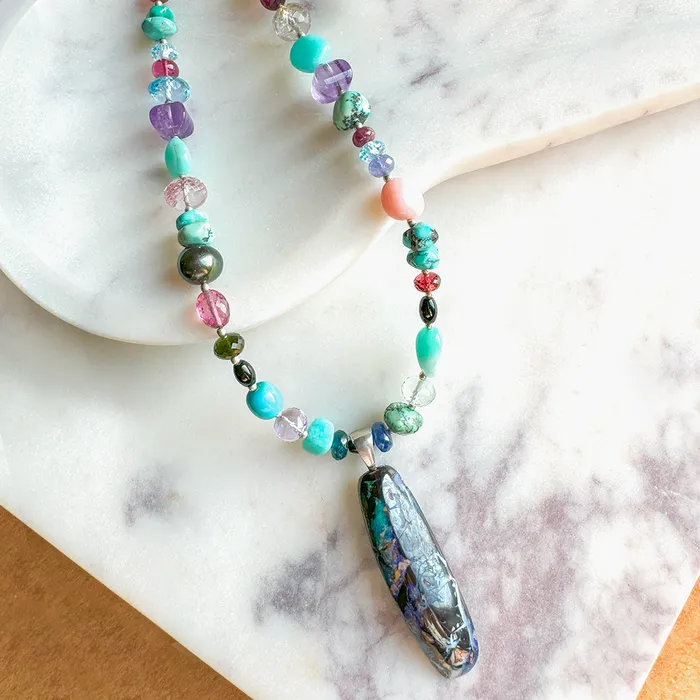 Necklaces Elisa Ilana Australian Opal Pendant on MultiStone Necklace Necklaces Elisa Ilana Australian Opal Pendant on MultiStone Necklace