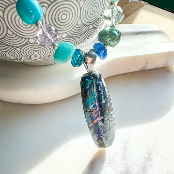 Necklaces Elisa Ilana Australian Opal Pendant on MultiStone Necklace Necklaces Elisa Ilana Australian Opal Pendant on MultiStone Necklace