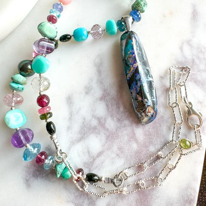 Necklaces Elisa Ilana Australian Opal Pendant on MultiStone Necklace Necklaces Elisa Ilana Australian Opal Pendant on MultiStone Necklace