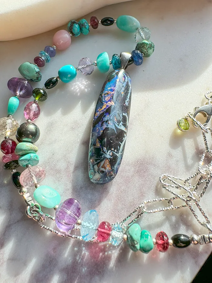 Necklaces Elisa Ilana Australian Opal Pendant on MultiStone Necklace Necklaces Elisa Ilana Australian Opal Pendant on MultiStone Necklace