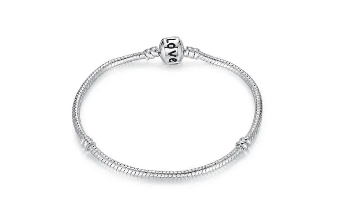 Silver Love Snake Chain Bracelet Charm sparklingselections Bracelets