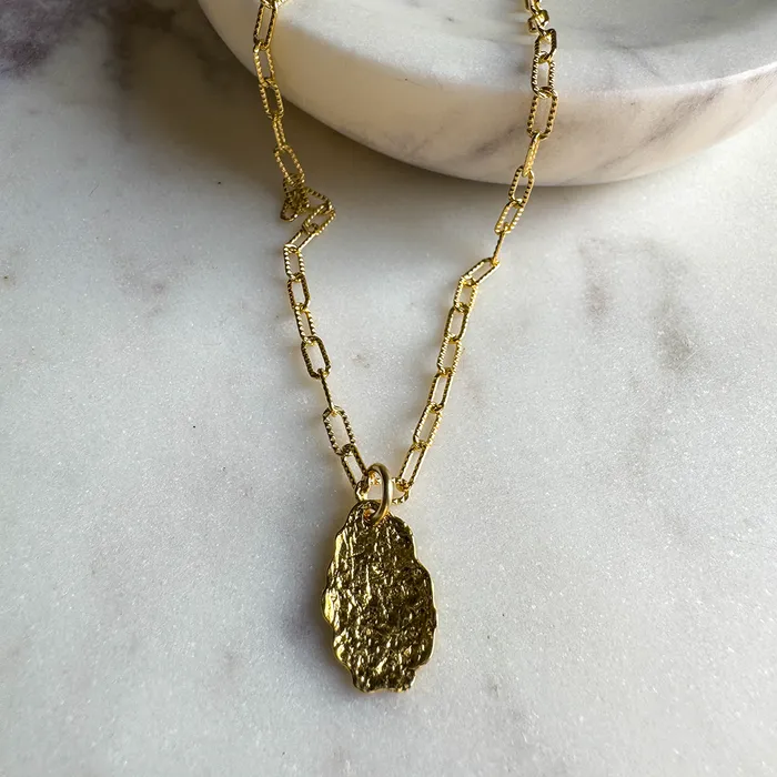 Textured Paperclip Necklace with Hammered Drop Elisa Ilana Necklaces