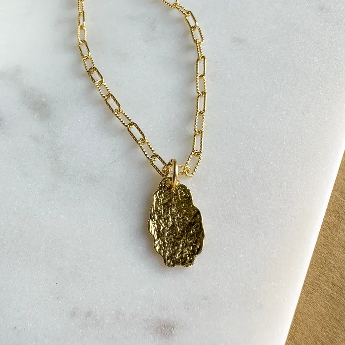 Textured Paperclip Necklace with Hammered Drop Elisa Ilana Necklaces