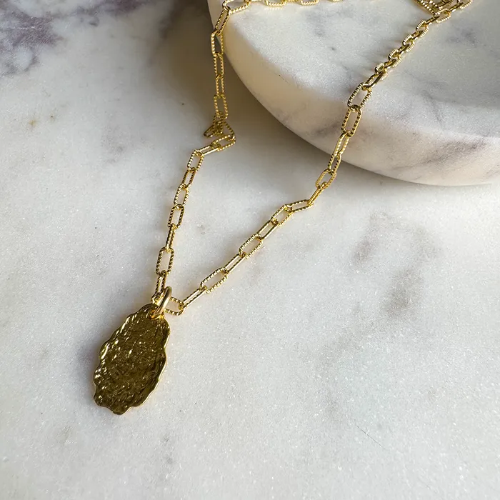 Textured Paperclip Necklace with Hammered Drop Elisa Ilana Necklaces