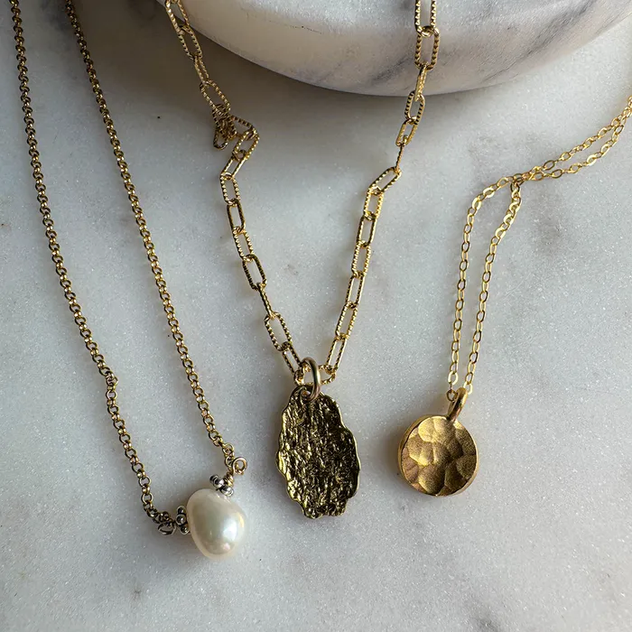 Textured Paperclip Necklace with Hammered Drop Elisa Ilana Necklaces