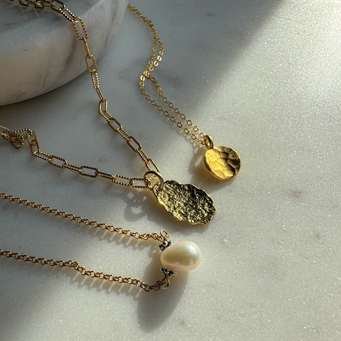 Textured Paperclip Necklace with Hammered Drop Elisa Ilana Necklaces