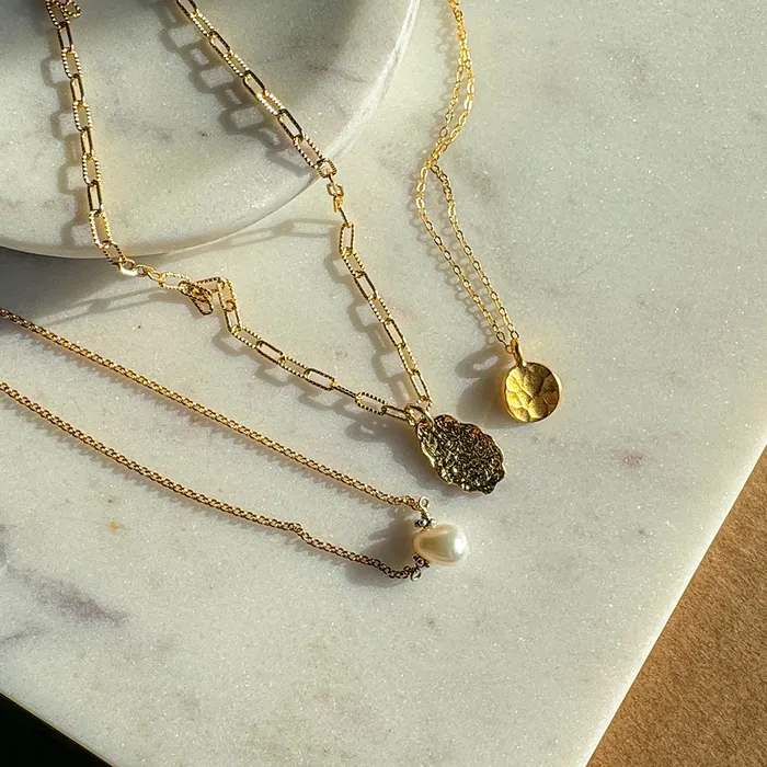 Textured Paperclip Necklace with Hammered Drop Elisa Ilana Necklaces