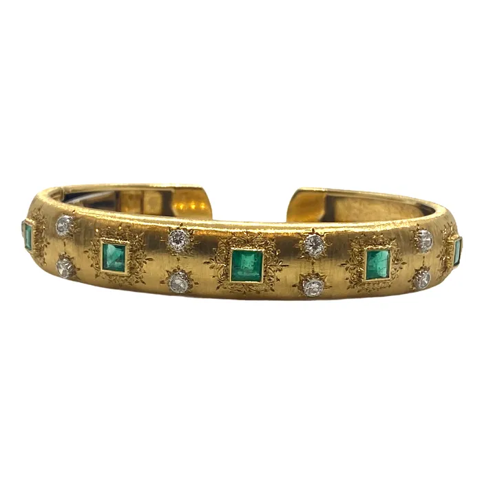 Bracelets Buccellati Emerald Diamond 18k Gold Cuff Bracelet Buccellati