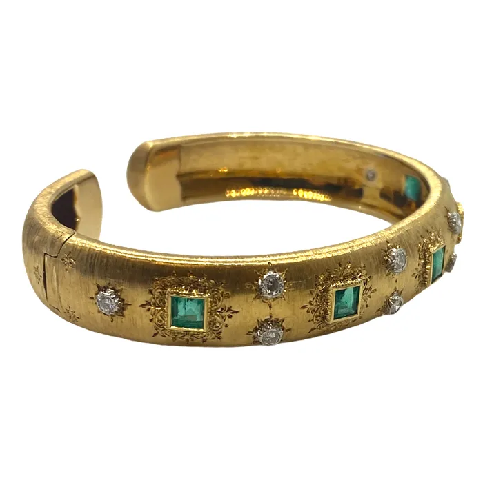 Bracelets Buccellati Emerald Diamond 18k Gold Cuff Bracelet Buccellati
