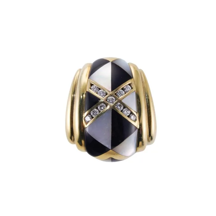 Necklaces Asch Grossbardt Asch Grossbardt Onyx MOP Inlay Diamond Pearl Gold Pendant Necklaces Asch Grossbardt Asch Grossbardt Onyx MOP Inlay Diamond Pearl Gold Pendant