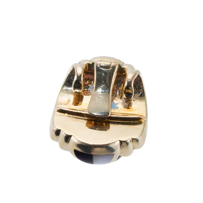Necklaces Asch Grossbardt Asch Grossbardt Onyx MOP Inlay Diamond Pearl Gold Pendant