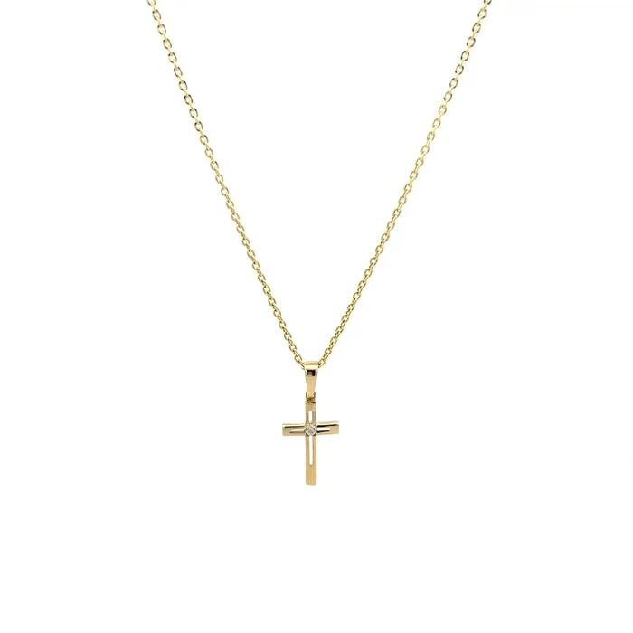Necklaces Senso Gold Gold necklace with cross pendant 14K with zirconia and clean design Senso Gold Shine Necklaces Senso Gold Gold necklace with cross pendant 14K with zirconia and clean design Senso Gold Shine